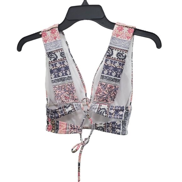 True Craft Women's Pink Multi Boho Moroccan‎ Plunge Wide Strap Lace Bikini Top M - Picture 6 of 6